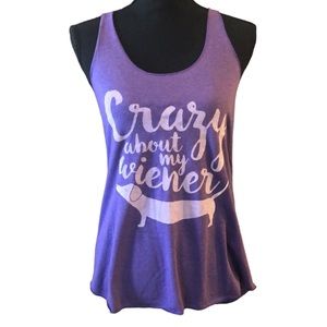 AMERICAN APPAREL GRAPHIC PRINT CRAZY ABOUT MY WIENER PURPLE TANK TOP SIZE LARGE